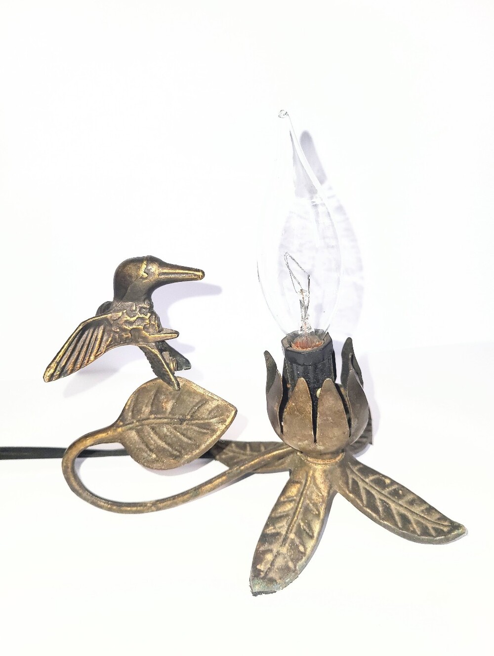 Vintage Andrea By Sadek Brass Hummingbird Table Lamp Antique Gold Accents